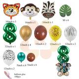 Christmas Gift 35pcs Jungle Safari Party Balloons Set Green Digital Balloon for Kids Birthday Party Decoration Aniaml Forest Party Supplies