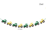 New Construction Vehicle Truck Excavator Tractor Balloons Cake Topper Green Farm Theme Party Decoration Happy Birthday Banner