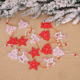 12Pcs/Lot White&Red Christmas Printed Wooden Pendant Ornaments DIY Christmas Hanging Pendant Xmas Tree Ornaments Decor Kids Gift
