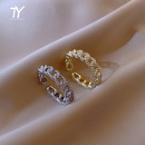 New Luxury Zircon Twist Design Gold Silvery Open Ring For Woman Fashion Korean Jewelry Wedding Party Unusual Finger Ring