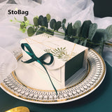 StoBag 20pcs Green/Red/Blue Gift Box Birthday Party Wedding Baby Shower Package Chocolate Cookies Cake Decoration With Ribbon