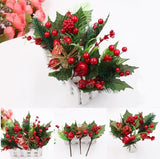 1Pcs Christmas Decor Artificial Flower Stamens Pearl Branches Mixed Berry For Wedding Decoration DIY Gift Box Craft Fake Flowers