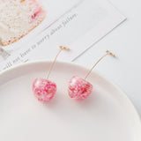 Fashion Cherry Earrings for Women Elegant Dried Flower Resin Cherries Pendant Earrings Wholesale Jewelry