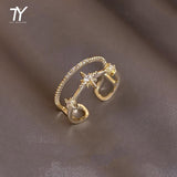 Luxury Zircon Double Student Opening Rings For Woman New Fashion Gothic Finger Jewelry Wedding Party Girl's Sexy Ring