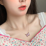 Trendy Colorful Butterfly Necklaces For Women Crystal Butterfly Pendant O Chain Necklace Korean Style Fashion Party Jewelry