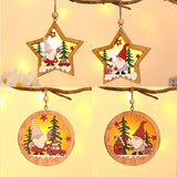 Christmas Gift Christmas Tree Pendant Decorations Santa Claus Wooden Glow Pendant Round Shape Five-pointed Star Small Pendant Holiday Home