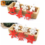 Christmas Gift 6PCS DIY White&Red Snowflakes Christmas Wooden Pendants Ornaments For Xmas Tree Ornaments Christmas Party Decorations Kids Gift