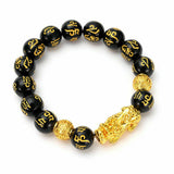 Feng Shui Obsidian Stone Beads Bracelet Men Women Unisex Wristband Gold Black Pixiu Wealth and Good Luck  Women Bracelet