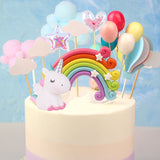 Unicorn Cake Topper Rainbow Cloud Balloon Cupcake Topper Kids Birthday Cake Flags Decor Baby Shower Girl Favors Cake Decorating