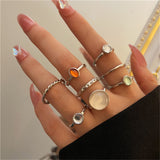 Cifeeo 25Style Bohemian Vintage Gold Color Geometric Square Round Rings Set for Women Black Stone Rings Silver Color Chain Ring Jewelry