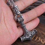 Christmas Gift Norse Vikings Thor's Hammer Mjolnir Scandinavian Rune Amulet Necklace Stainless Steel Chain Vegvisir Anchor Pendant Male Jewelry