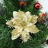 5pcs Glitter Artificial Flowers Red Gold Christmas Flowers Tree Decoration Ornaments Fake Flower for Home Xmas New Year Decor