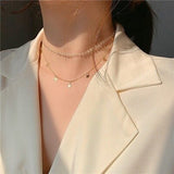 Cifeeo 2023 Kpop Double Layer Chain Gold Fashion Choker Cute Romantic Women Pearl Pendant Necklace Girl Jewelry Collar