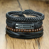 Christmas Gift Vnox 4Pcs/ Set Braided Wrap Leather Bracelets for Men Vintage Life Tree Rudder Charm Wood Beads Ethnic Tribal Wristbands