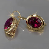 Exquisite Women Fashion Silver and Gold Color Inlaid Red Stone Crystal Drop Earrings for Women Bridal Engagement Wedding Jewelry
