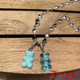 Candy Color Gummy Bear Resin Pendant Necklace for Women Simple Golden Metal Chain Necklace Female Fashion Jewelry Gifts