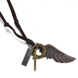 Graduation Gift  Feather Angel Wings Necklace & Pendants Vintage Brown Leather Neckless for Women Men Jewelry Boys Necklace Statement Necklace