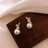 2022 new classic inlaid zircon knot Pearl Earrings Fashion Korean women jewelry lady temperament party Simple ladies Earrings