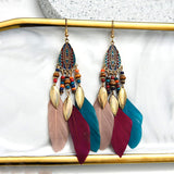 Cifeeo  Creative Retro Ethnic Women's Earrings Long Bohemian Style Feather Tassel Earrings