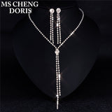 Cifeeo Christmas Gift Water Drop Rhinestone Long Pendant Full Crystal Silver Plated Necklace & Earrings Elegant Bridal Wedding Jewelry Set