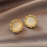 Elegant and Exquisite Opal Petal Circle Stud Earrings For Woman New Classic Jewelry Luxury Party Girl's Unusual Earrings