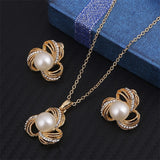 Fashion Golden Plated Opal Jewelry Sets For Woman Cubic Zirconia Water Drop Necklace Pendant Earrings Set Bridal Wedding Gift