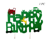 New Construction Vehicle Truck Excavator Tractor Balloons Cake Topper Green Farm Theme Party Decoration Happy Birthday Banner