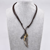 Graduation Gift  Feather Angel Wings Necklace & Pendants Vintage Brown Leather Neckless for Women Men Jewelry Boys Necklace Statement Necklace