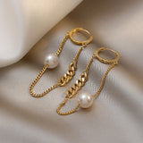 European and American Fashionable Metal Chain Pearl Tassel Earrings For Woman ‘s Unusual Accessories Korean Girl Fashion Jewelry