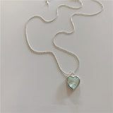 Cifeeo Kpop Vintage Simple Stainless Steel Heart Pendant Necklace For Women Plaid Harajuku Sweater Neck Chain Aesthetic Y2k Jewelry
