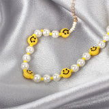 Smile Pearl Necklace for Women Choker Beaded Clavicle Chain Necklaces Rice Beads Fashion Bohemian Smile Trend Jewelry 2021