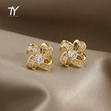 Graduation Gift  Design Sense Small Windmill Shape Zircon Gold Earrings For Woman Korean Fashion Jewelry Wedding Party Girls' Luxury Accessories