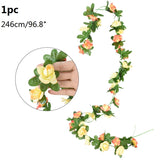 Christmas Gift Wisteria Artificial Flower Vine Ivy Leaf Garland Silk Rose Flowers Rattan String Vine Wedding Arch Flower Home Garden Decoration