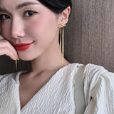 Classic Metal Bow Gold Tassel Long Drop Earrings For Woman 2021 New Korean Fashion Jewelry Wedding Party Girl's Sexy Earrings