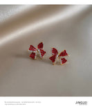 Sexy Red Stone Bow Stud Earrings For Woman New Korean Fashion Jewelry Gothic Accessories Party Girl's Unusual Earrings