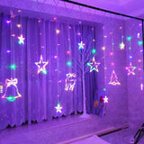 New 138 Leds Elk Bell Star Curtain String Lights Indoor Outdoor Home Garden Christmas Holiday Party Garden Curtain Decoration