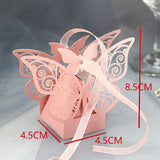 Cifeeo 10/50/100pcs Butterfly Laser Cut Hollow Carriage Favors Gifts Box Candy Boxes With Ribbon Baby Shower Wedding Party Supplies