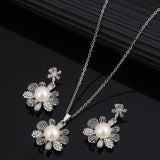 Fashion Golden Plated Opal Jewelry Sets For Woman Cubic Zirconia Water Drop Necklace Pendant Earrings Set Bridal Wedding Gift