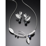 Cifeeo  Lovely Plant Leaves Pearl Earrings Necklace Charming Jewelry Sets Matte Gray-Silver Color Pendant Bridal Jewelry Set