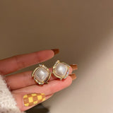 Cifeeo Korean New Pearl Square Earrings Fashion Temperament Small Simple Versatile Earrings Women's Jewelry