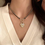 Cifeeo Trendy Fine 14K Gold Plated Lucky Number 7 Heart Lock Pendant Necklace for Women Girl T-shaped Buckle Chain Jewelry AAA Zirconia