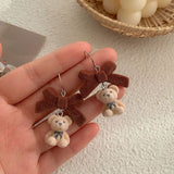 Cifeeo Hot Selling Delicate Enamel Cotton Plaid Drop Earrings Winter Trendy Cloth Resin Pompon Wood Flower Earrings For Women Gifts