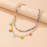 Cifeeo Trendy Bead Strand Beaded Choker Necklace For Women Bohemian Colorful Handmade Short Daisy Pearl Necklace Collar Jewelry
