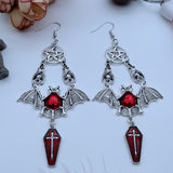 Cifeeo New Punk Style Jewelry Alloy Accessories Gothic Bat Red Drop Oil Five-pointed Star Cross Coffin Hook Pendant Earrings Jewelry