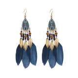 Cifeeo  Creative Retro Ethnic Women's Earrings Long Bohemian Style Feather Tassel Earrings