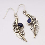 Trendy Retro Silver and Gold Color Carved Pattern Leaves Drop Earrings for Women Creativity Inlaid Purple Stone Party Jewelry