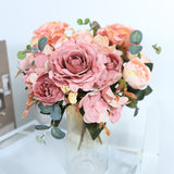 Christmas Gift Artificial Flowers Retro Silk Rose Bouquet Hydrangea Peony Vintage Bride Holding Fake Flower Home Wedding Decoration Accessories