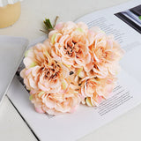 Christmas Gift 5pcs Pink Silk Rose Artificial Flowers Peony Bridal Bouquet for Wedding Home DIY Decoration Cheap Fake Flowers Hydrangea Crafts