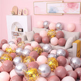 20pcs/Lot Retro Balloon Bean Paste Dusty Pink Peach DIY Baby Shower Birthday Party Bride Wedding Decoration Gold Confetti Globos