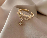 Classic Star Element Pendant Gold Opening Rings For Woman Korean Fashion Jewelry Wedding Party Girl's Unusual Sexy Ring Set